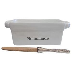 Mud Pie Cutest Little White Mini Loaf Pan 5x3x2.25 “Homemade” Serving Knife